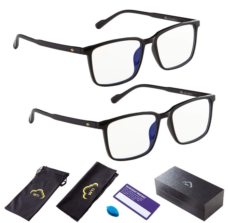 Blue Light Blocking Glasses for TV Phone Computer Gaming Screen Men and Women TR90 Frame Anti Eyestrain UV 2 Pack